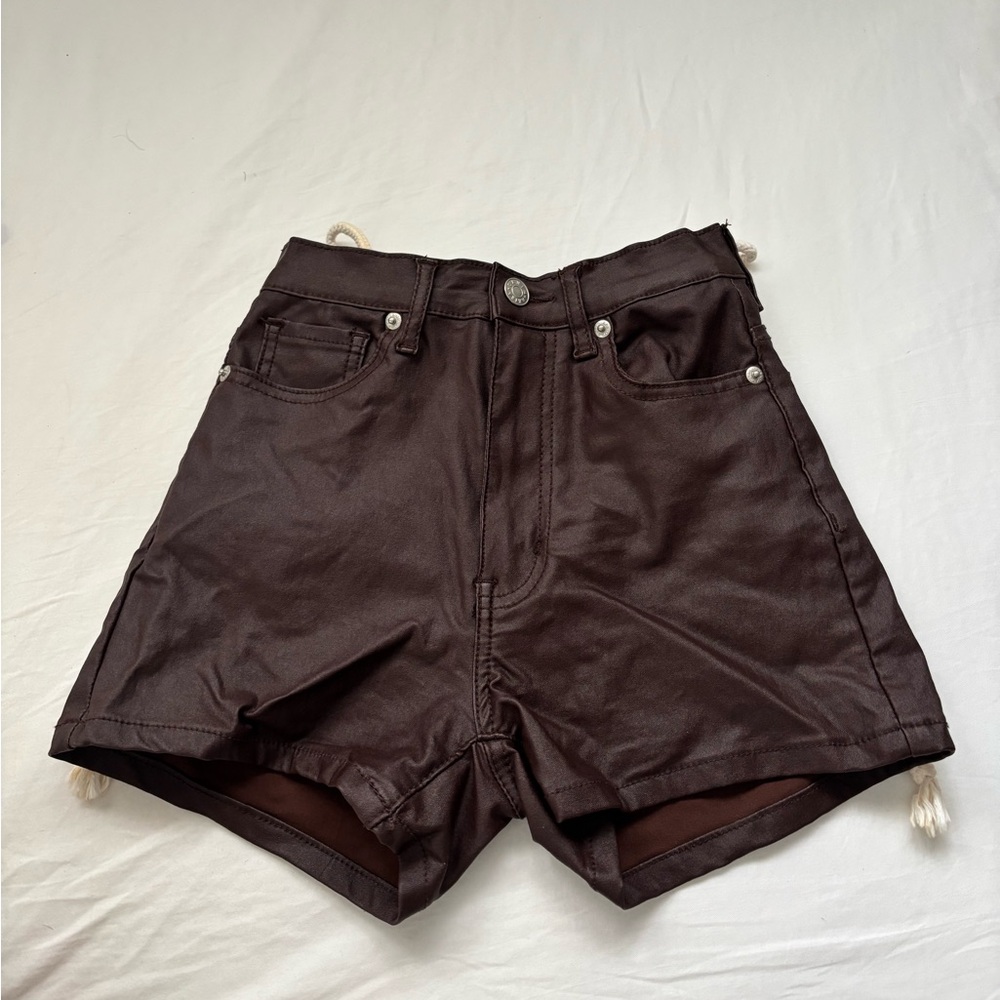 High Waist Laced Up Brown Shorts